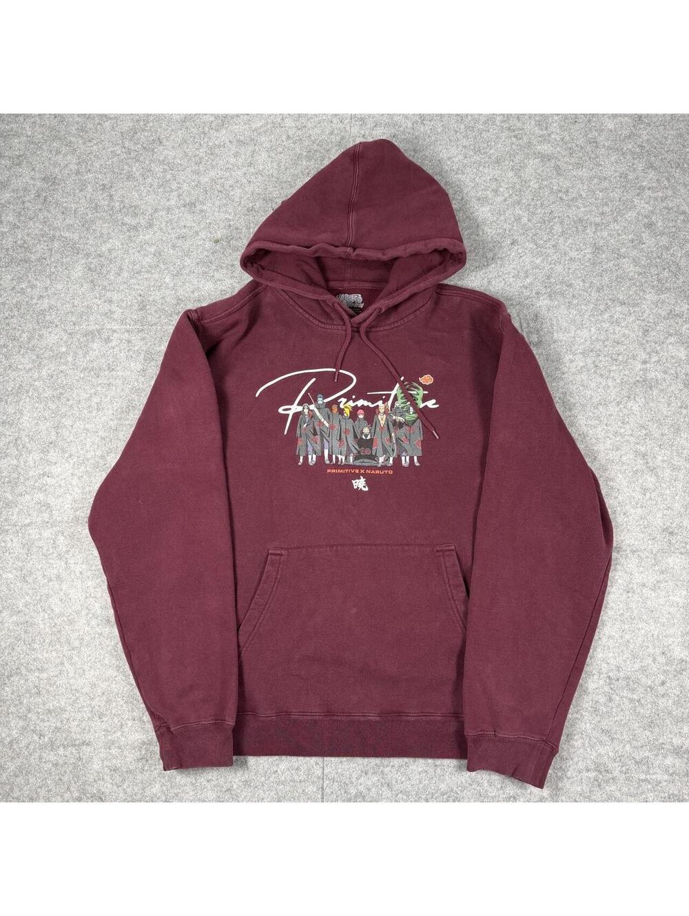 Naruto x Primitive Burgundy Anime Hoodie Y2K TV Show Promo Size Large